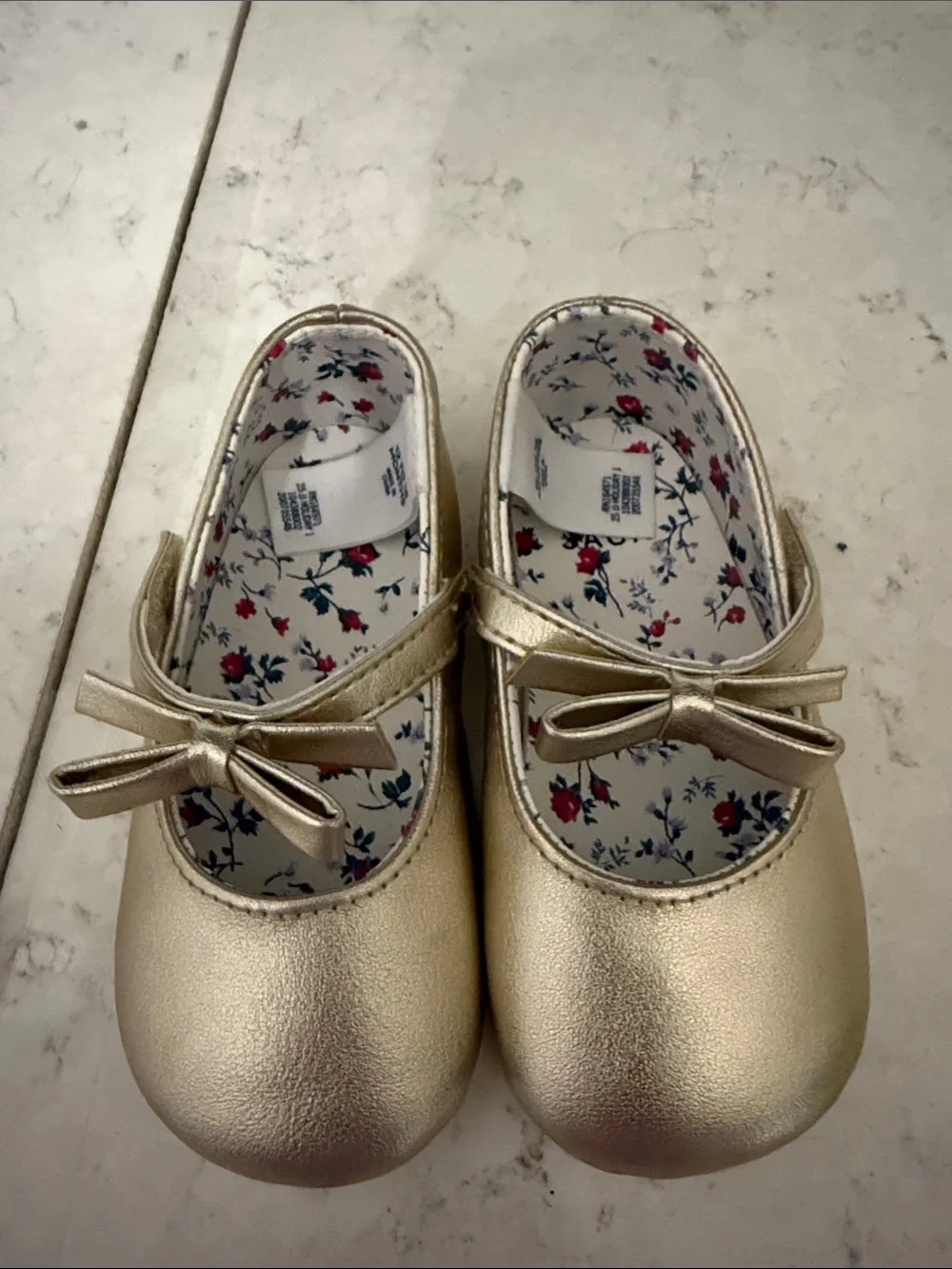 Janie and Jack Metallic Gold Bow Mary Jane Flats